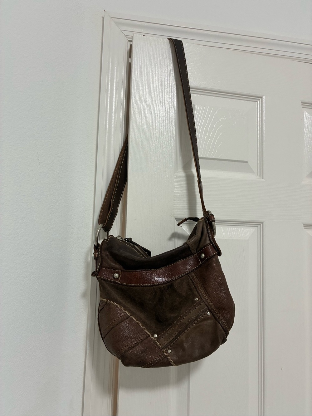 Fossil Two-Tone Brown Leather & Suede Shoulder Bag